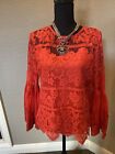 259. Adiva Red lace Top Large Western Cut Blouse, Dressy. Priced To Sell!!