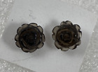 Sterling Silver .925 ~ Carved ~ 10mm Smoky Quartz Rose Earrings