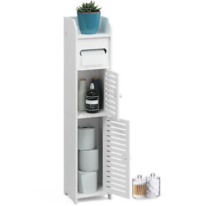Bathroom Storage Cabinet Floor Standing Toilet Paper Organizer Shelves with Door