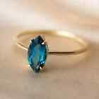 14k Yellow Gold Plated 2Ct Marquise Cut Simulated London Blue Topaz Wedding Ring