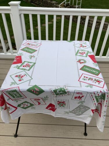 Vintage Retro Christmas Holiday Tablecloth 50 1/2 X 57