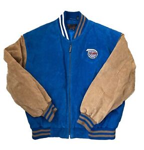Phase 2 Men's XL Blue/brown Leather Jacket Lined Quilt Lined  Coat Vintage Clean