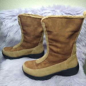 Lands' End Suede Canvas Winter Mid-Calf Brown Boots Womens Size 9 D Wide Width