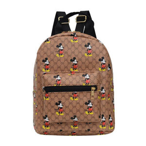 Adults Travel Brown Mini Backpack Cute Mickey Mouse Purse women Ladies Bag Sling
