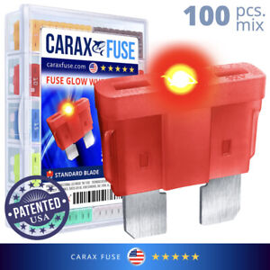 CARAX Glow Fuse – STANDARD Regular Blade – 100 pcs Assortment Kit Glow Blown LED