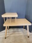 Vintage Mid-Century Modern  2-Tier Formica Side End Table Blonde Tapered Tan