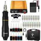 Professional Tattoo Machine Pen Kit Power Supply Rotary TattooGun Pigment Needle