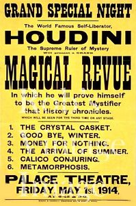 Harry Houdini Magic Show Poster Palace Theater Hull London England 1914 13