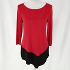 Chicos Travelers 0 Red Black Top Size Small Womens Asymmetric Hem Stretch Blouse