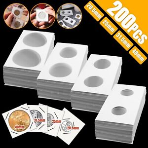 200 4 Sizes Coin Holder Cardboard Mylar Paper Flip 2x2 for Collection Album Book