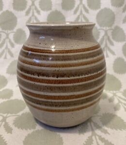 New ListingVintage Studio Art Pottery Handmade Vase Signed Brown-Tan Banded Striped 5