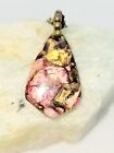 Pink, Fuchsia Yellow Bronze Sea Sediment Inverted Triangle Pendant Necklace 18in