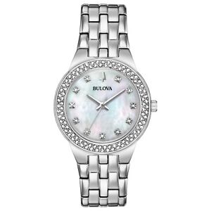 Bulova Women's Quartz Crystal Accent Mother of Pearl 33mm Watch 96X144