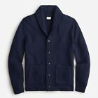 $138 NWT J. CREW Navy L mens shawl collar Checker stitch cotton cardigan sweater