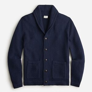 $138 NWT J. CREW Navy XL men shawl collar Checker stitch cotton cardigan sweater