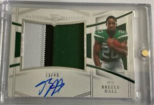 2022 Panini National Treasures Breece Hall RPA RC 3 Color Patch AUTO /49 JETS