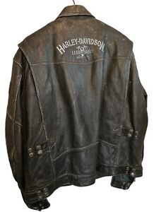 Harley Davidson Leather Jacket Disstressed Men's XXL Leather/Blk/ HEAVY