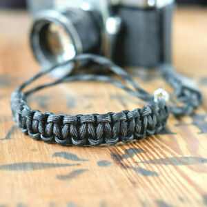 Paracord Camera Wrist Strap with Quick Release in Black Camo by apmots