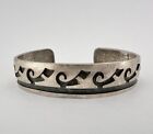 Vintage HOPI Sterling Silver Tribal Design Overlay Cuff Bracelet - Signed