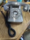 Vintage Decor Push Button Corded Phone Retro Brushed Silver Finish (works!).