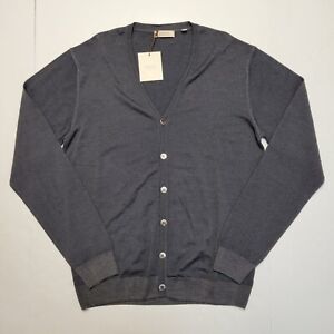 New HAGEN Men's Size LARGE Gray 100% Merino Wool Knit CARDIGAN Sweater ITALY