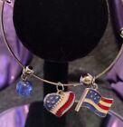 Red White Blue Patriotic Silver Tone Bangle July 4th Charms Bar Slide (294)