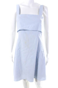 Theory Womens Back Zip Sleeveless Square Neck Shift Dress Blue Linen Size 6