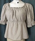 Old Navy Puff Sleeve Empire Waist Top Size XL Plaid Smocked Back Square Neckline