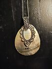 Vintage Gorgeous Abalone/Mother Of Pearl Silver Tone Long Boho Necklace