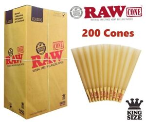 Authentic RAW Classic King Size W/Filter Tip Pre-Rolled Cones 200 Pack