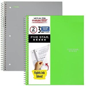 Five Star Spiral Notebooks, 3 Subject, College Ruled Paper, 150 Sheets, 11