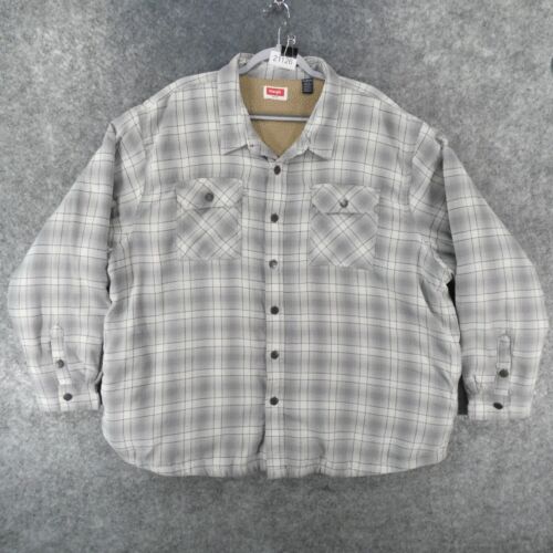 Wrangler Shirt Mens 3XL Long Sleeve Button Up Gray Plaid Sherpa Lined Shacket
