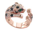 Effy Diamond, Emerald and 14K Rose Gold Panther Size 6.5 Ring Round Statement