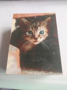 New ListingWooden box vintage, With Cat Picture on Top, 6 3/4 × 5