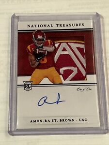 2021 National Treasures Amon-Ra St. Brown Rookie RC 1/1 RPA Patch Auto Lions USC
