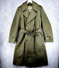 Vintage US Army Military Green Trench Coat Wool Removable Liner Overcoat Reg S