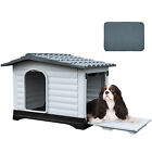 New Listing36'' Large Double Door Dog House with Porch & Cushion Outdoor Plastic Doghouse