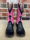 Old West Cross Black Pink Leather Square Toe Western Cowgirl Boots Size 6