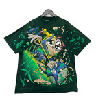 Vintage 1994 Looney Tunes Gardener Taz Mowing Grass Aop green Shirt Size XL