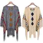 Boho Tribal Inca Aztec Tassel Poncho Top Cape Jumper Pullover Coat Ethnic Knit