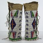 PAIR OF 1880s NATIVE AMERICAN SIOUX INDIAN BEAD DECORATED HIDE LEGGINGS