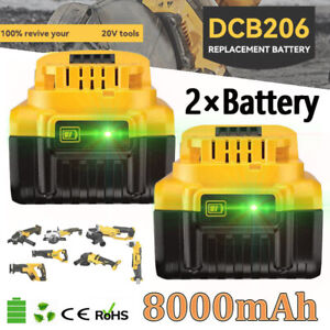 2 Pack 20V For DeWalt 20 Volt Max XR 8.0AH Lithium Ion Battery DCB206-2 DCB205-2