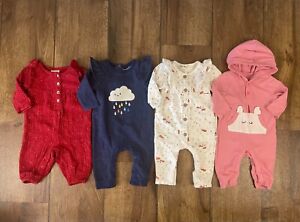 Baby Girl 0/3 Mo Rompers Outfits Clothes Lot Bundle Long Sleeved Rabbit & Bear