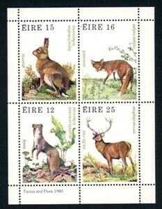 Ireland 1980 Fauna and Flora MS Sc483a SGMS465 Ermine, Hare, Fox, Red Deer MNH 