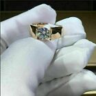 3Ct Round Cut Real Moissanite Solitaire Men's WeddingRing 14K Yellow Gold Plated