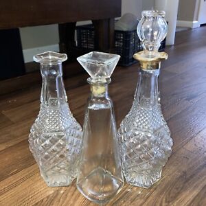 New Listing3 Vintage Glass Bottles Cut Glass Decanters