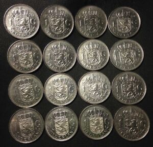 Vintage Netherlands Coin Lot - 16 GULDENS - Pure Nickel - FREE SHIPPING