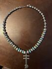 VTG Native American Silver Turquoise Bead Necklace Isleta Cross Dragonfly