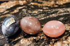 Lot of 3 Small Alabaster Polished Stone Eggs + black, brown, Pink 1.5