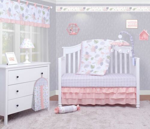 6-Piece Birds Flamingos Baby Girl Nursery Crib Bedding Sets By OptimaBaby